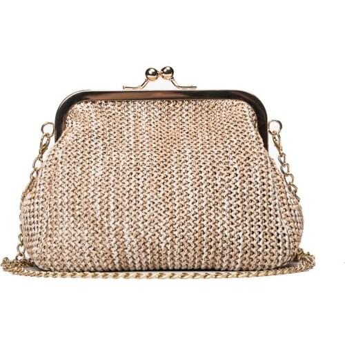 Small Crossbody Evening Clutch Bag Women Bags Hasp Ladies Handbags Female Straw Beach Rattan Messenger Bag Chain Shoulder Bag