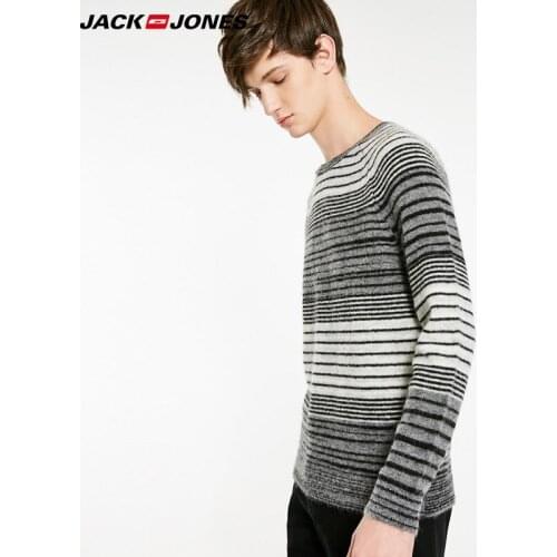JackJones mens round collar wool stripe knit sweater|218424517