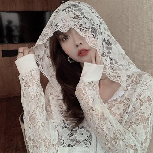 2020 New Summer Sexy Women Lace Shawl Capes Lady White Wraps Hooded Wrap Bolero Accessories Coat Tops Sun Protection Coat WZ1175