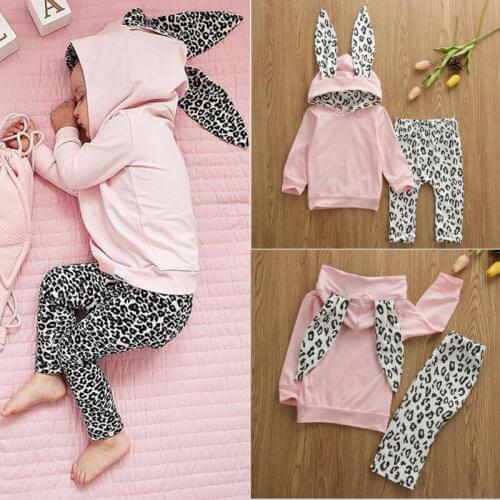 2PCS Toddler Baby Girl Autumn Winter Clothes Rabbit Hoodie Tops Leopard Pants Outfits Children Cute New FashionClothing