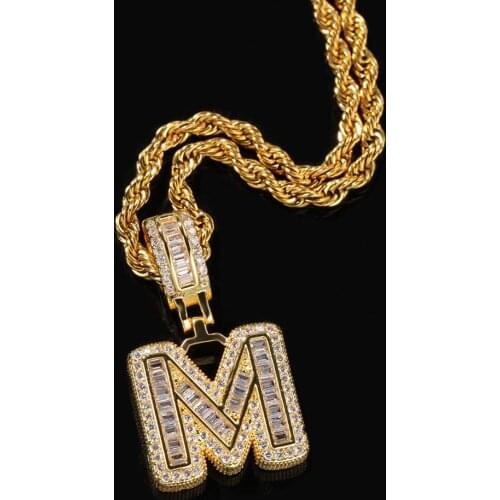 Single Small Baguette Letter Pendant Necklace English Initial Letters Fashion Iced Out Cubic Zirconia Jewelry