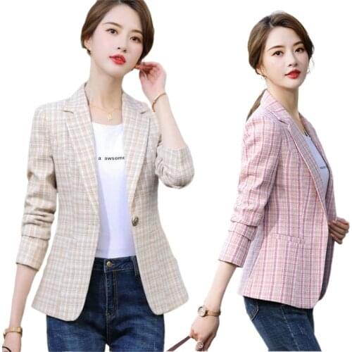 2021 latest net celebrity slim ladies small suit short plaid jacket female spring and autumn all-match womens clothing