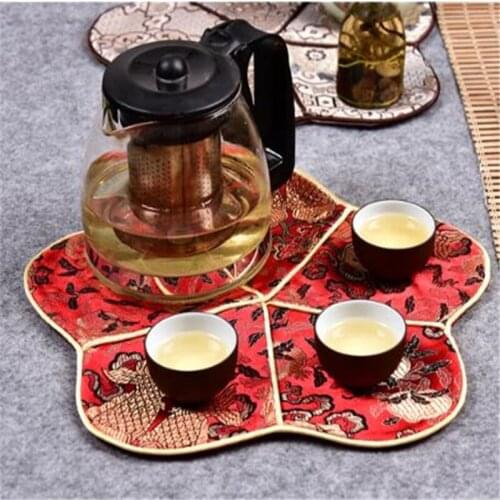 Chinese Style Tea Cup Coaster Luxury Vintage Insulation Pad 2020 Fashion Silk Brocade Dining Table Mat Kitchen Accessories