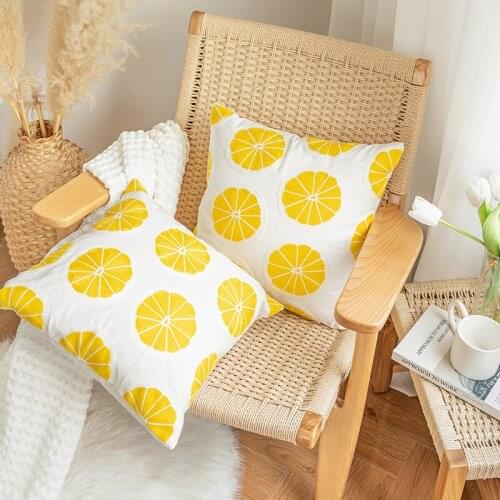 Simple Lemon Cushion Cover Embroidery Pillow Cover 45x45cm Cotton Home Decoration Pillowcase For Car Sofa Living Room Bed Room