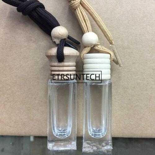 Clear Glass Car Pendant Hanging Bottle Refillable Perfume Packaging Bottle with Wooden Cap F1560