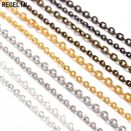 REGELIN Rhodium/Silver/Gold/Gunmetal/Antique Bronze Plated Necklace Chains Brass Bulk 5m/lot for DIY Jewelry Making Materials