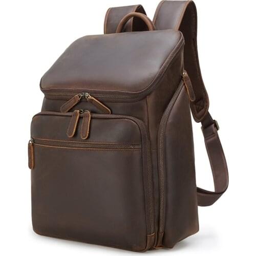 17" Fashion Backpacks For Man Genuine Leather Male Business Vintage Anti- theft Large Capacity Student Book Laptop Backpack Bags