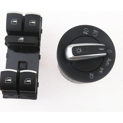 SCJYRXS Chrome Headlight Fog Lamp Window Control Switch Button For Golf MK5 MK6 Passat B6 5ND941431B 5ND959857 5ND 941 431B