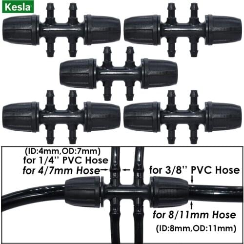 KESLA 5PCS Garden 3/8'' to 1/4'' 6-Way Watering Hose Connectors w/ Lock Drip Irrigation for 8/11 to 4/7mm Tubing Barbed Adaptors