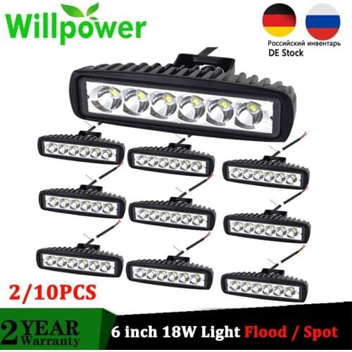 Willpower 10Pcs 6 inch 18W LED Work Light 1800LM Spot Flood Car Lights for Motorcycle Offroad 4x4 ATV Truck Tractor 12V 24V