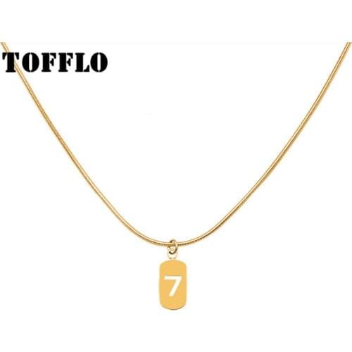 TOFFLO Stainless Steel Jewelry Lucky Number 7 Necklace Soft Snake Chain Womens Fashion Clavicle Chain BSP476