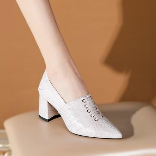 Snake skin pumps square heel shoes women pointed toe slip on ladies chunky heel dress shoes party work oxford style
