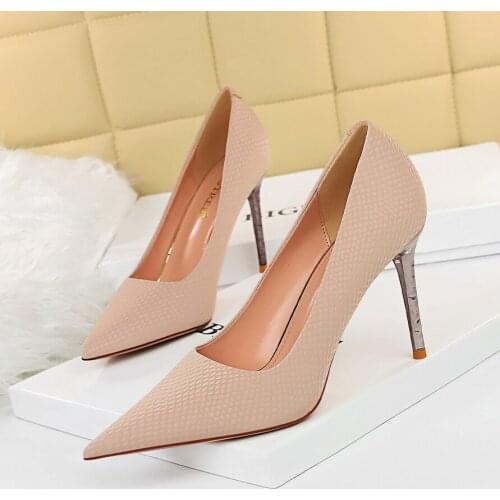 Metal Heel Shoes Women Serpentine Thin High Pumps Shallow Heel Sexy Elegant High Heels Pink 34 42 43 Pointed Fashion Ladies Shoe