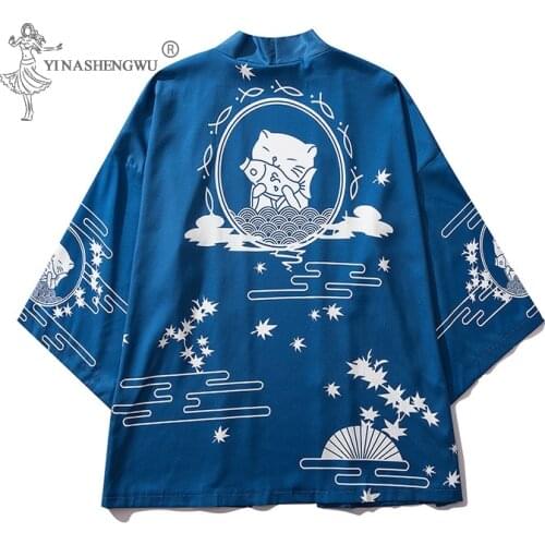 Japanese Costume Print Kimono Coat T-shirt Men Harajuku Women Top Bra Japan Haori Cardigan Shirt Yukata Coats Traditional Jacket