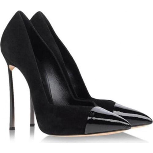 Pumps High Heels Pointed Toe Thin Heel Brand Women Shoes Slip-on Classics Patchwork Shallow Strange Style Black Single Shoes