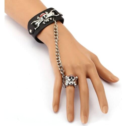 10pcs/lot New Tide men leather Bracelet male Vintage skull bracelet personality gifts Cosplay One Piece Jewelry