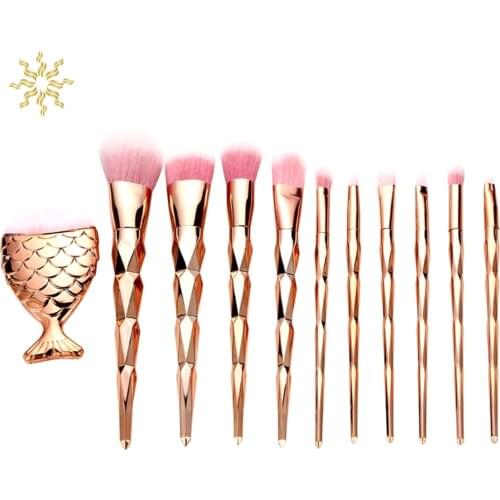 11 Pcs Mermaid Makeup Brushes Tool Set Cosmetic Powder Eye Shadow Foundation Blush Blending Beauty Make Up Brush Cosmetic
