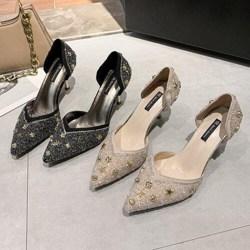 2021 spring and summer new fairy style high heel womens shoes wild fashion rhinestone sexy pointed toe shoes