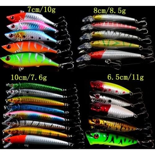 23pcs/lot Fishing Lures Set Minnow Lures Topwater Popper VIB Bait Hard Bait Wobbler Carp 4 Models Fishing Tackle wholesale