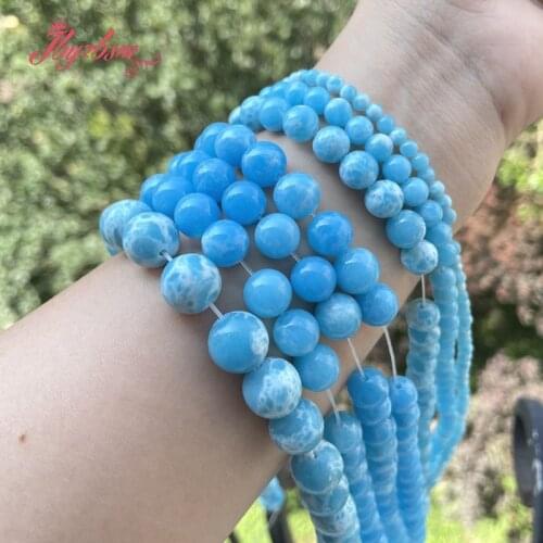 4/6/8/10mm Round Beads Skyblue Sea Sediment Stone Beads Loose For Jewelry Making DIY Necklace Bracelet Strand 15" Free Shipping