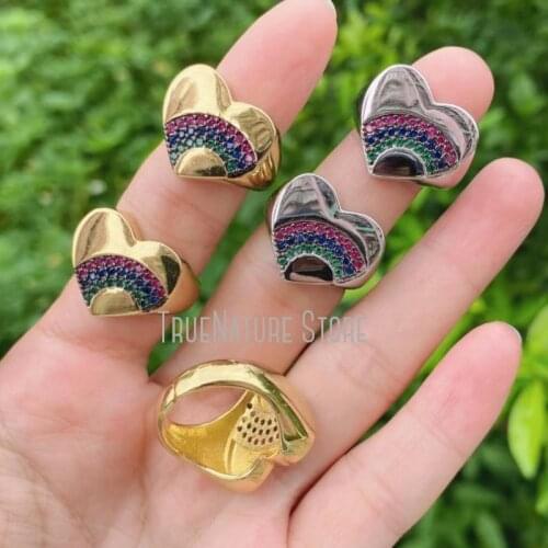 5Pcs RM39788 Gold Cubic Zirconia Ring Jewelry Colors Silver Plated Gold Plated Cubic Zirconia Rainbows Heart Shape Ring