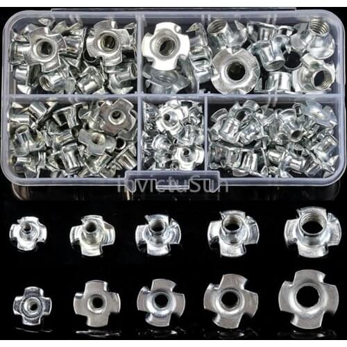 90pcs M3 M4 M5 M6 M8 Four Claws Nut Speaker Nut T-nut Blind Pronged Insert Tee Nut for Wood Furniture Hardware