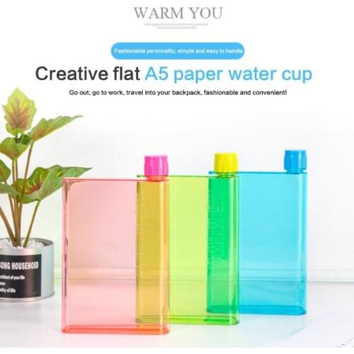 A5 Paper Water Bottle PP Material Flat Water Bottle Travel Flat Bottle Portable Sport Notebook Pad Drink Bottle Flask