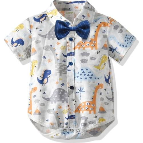 0-3 Years Baby Boy Dinosaur Animal Print Bodysuit One-piece 2020 Summer Newborn Toddler Shirt Romper Bow Tie