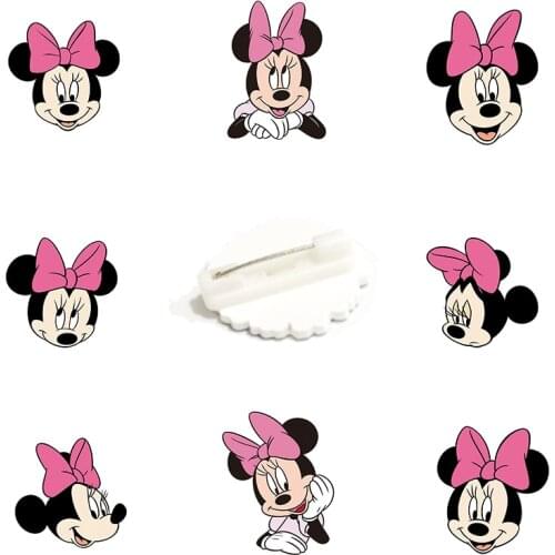 Disney Pink Minnie Mouse Head Brooch Cute Bow Pin Cartoon Kids Acrylic Badge Jewelry Resin Crafts Accessories Jewelry