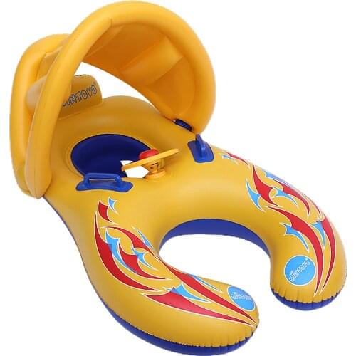 Baby Swimming Float Inflatable Swimming Pool Ring Cartoon Parent-child Swim Ring Removable Sunblock Canopy Swim Pool Accessories