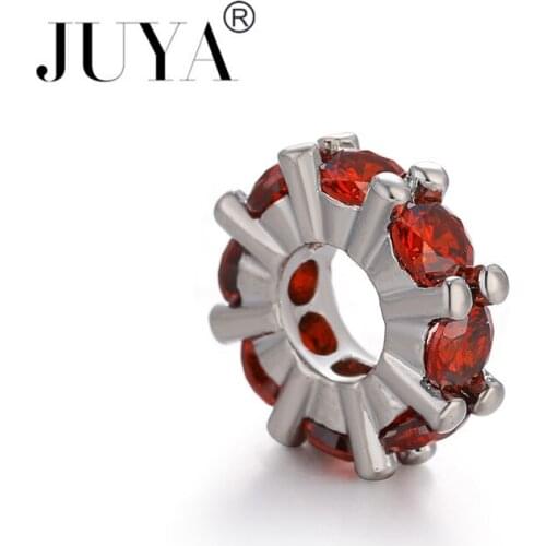 DIY Jewelry Paved Zircon Copper Charm Big Hole Ball Beads Accessories For Red Natural Stones Bracelets Necklaces Earrings Making