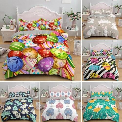 Drop Shipping Happy Easter Egg Rabbit Bedding Set Single Double King Queen Size Duvet Cover Sets Home Textile