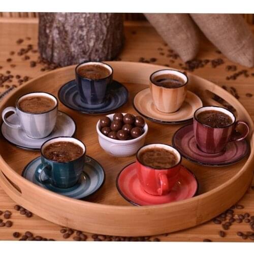 Porcelain Coffee Cup Luxury Set Of 12 Quality Colorful Design Pattern Turkish Coffee Tea Cups Mug with Saucers Plate Espresso