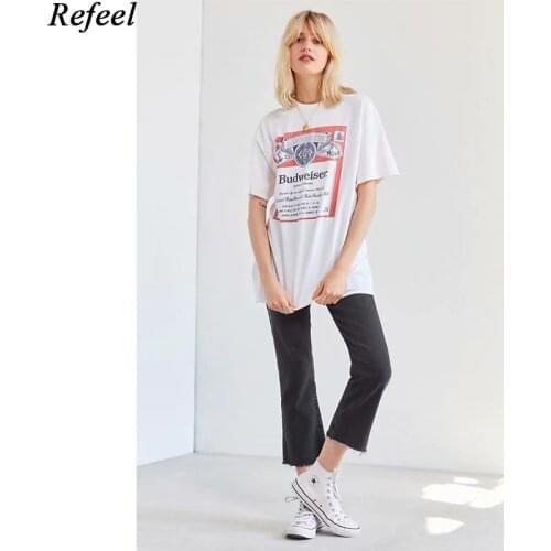 Budweiser oversized T-shirts girl high quality soft cotton fabric summer women white tees plus size easy fit dropshipping