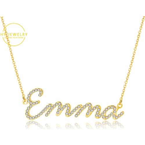 Customized Iced Out Name Necklace Gold Stainless Steel Zirconia Name Necklace Bling Names Jewelry Personalized Necklaces Women