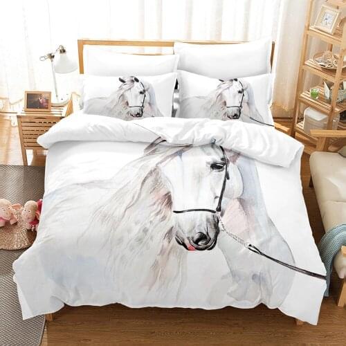 White Runing Horse Bedding Set Animal 3d Duvet Cover Sets Comforter Bed Linen Twin Queen King Single Size Scenery Cool Decor