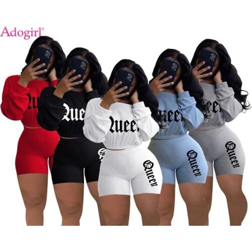 Adogirl Letter Embroidery Ribbed Two Piece Set Women Tracksuit Long Sleeve Crop Top Shorts Fashion Casual Suit Active Outfits