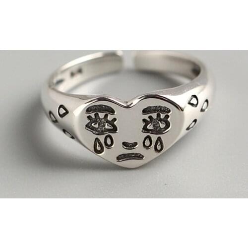 SHANGZHIHUA S925 Sterling Silver Creative Cry Tears Ring Neutral Retro Fashion Womens Ring Wedding Jewelry Gift
