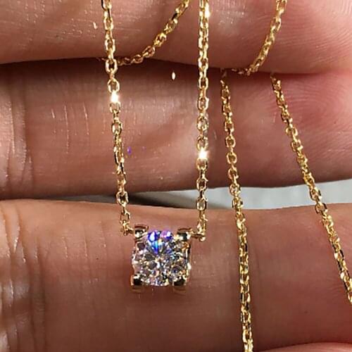 14K Yellow Gold Women Pendants Necklaces Moissanite Diamond 0.5 1 2 3 4 5 Carat Round Wedding Anniversary Engagement Party Gift