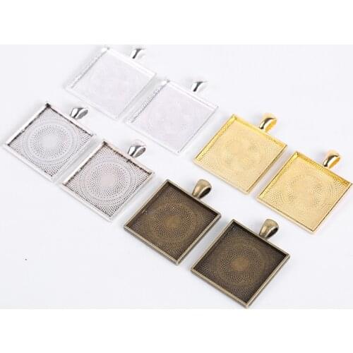 5Pcs 25mm Square Pendant Glass Cabochon Base Settings DIY Accessories Blank Cameo Base Trays Bezels For Jewelry Making Supplies