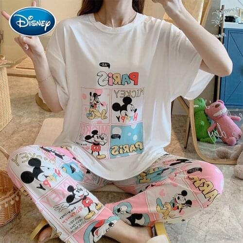 Disney girl summer ins Mickey pajamas female summer loose short-sleeved trousers suit cute sweet pajamas home service