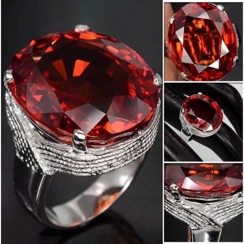 Trendy Big Egg Shaped Ring Opening Cuff Hand Red Color Crystal Ring For Women Wedding Engagement Party Finger Jewelry Ring