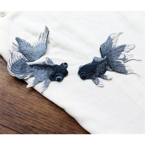 AHYONNIEX Black Golden Red Fish Sewing Stickers for Clothing Applique DIY Accessories,Embroidered Patches for Clothing