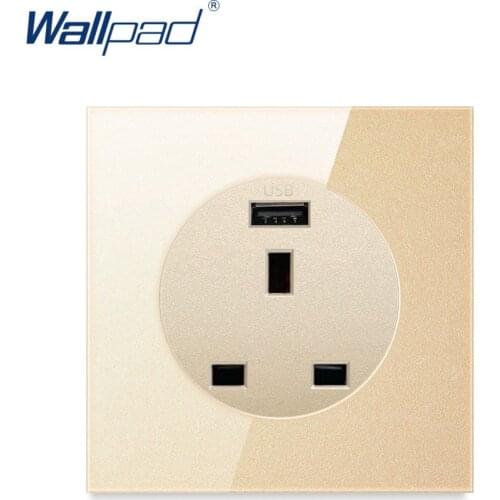 Wallpad 2019 New Arrival USB 3 Pin 13A Wall Power Socket Outlet Gold Crystal Glass Panel Grounded USB Charger 5V 2400MA