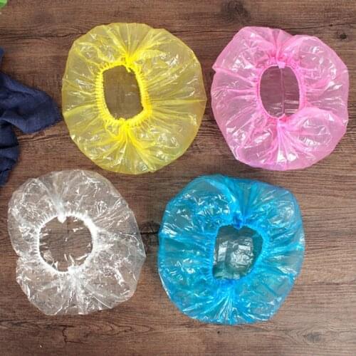 100Pcs Disposable Shower Cap Plastic Waterproof Transparent Color Shower Hat Hotel For Travel Home One Time Bathroom Products