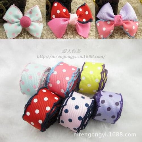 22mm Single Face Satin Ribbon DIY Polyester Dots Rib Manual Ribbon Baby Hair accessories grosgrain ribbon 10M/Lot