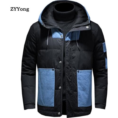 2020 New Fashion Design Mens Winter Splice Jacket Cotton-padded Parka Hooded Coat Plus Size M-4XL