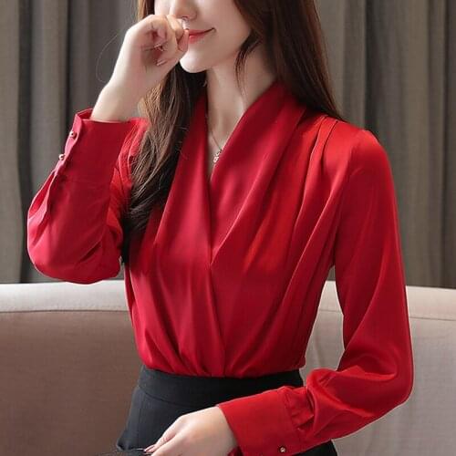 Pullover Poplin Pleated V-neck shirt Autumn Ruffle Women 2020 New Korean Long Sleeve Blouses Shirt 9 Color Chiffon Shirt 820B