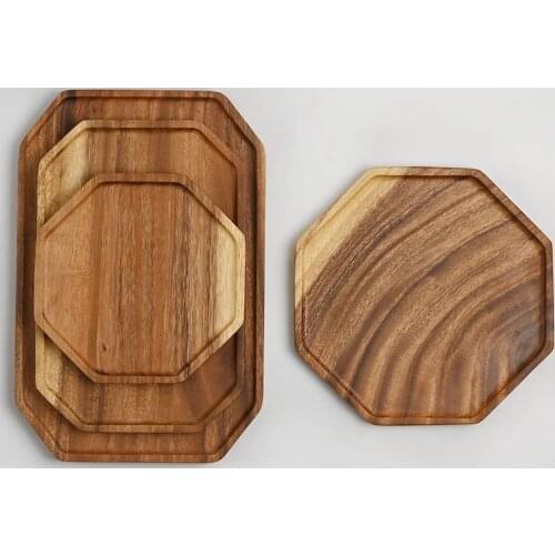 Octagonal Tea Coffee Trays Plate Fruit Dishes Saucer Dessert Dinner Bread Wood Plates Storage Tea Tray