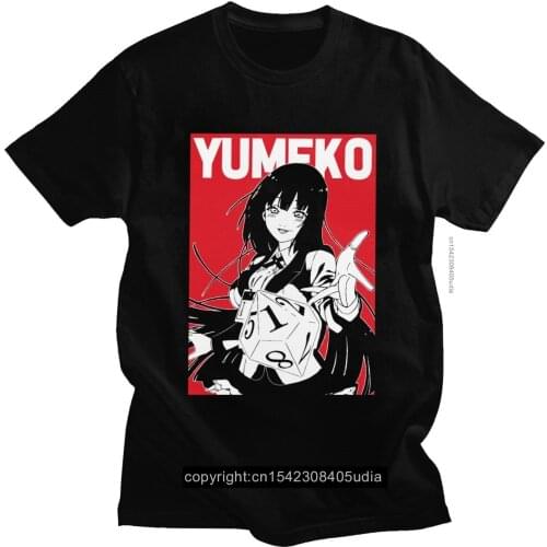 Funny Kakegurui Tshirt Men O- Neck Short Sleeved Yumeko Jabami Printed T-Shirt Pre-Shrunk Cotton Anime Fan Tee Shirt for Men